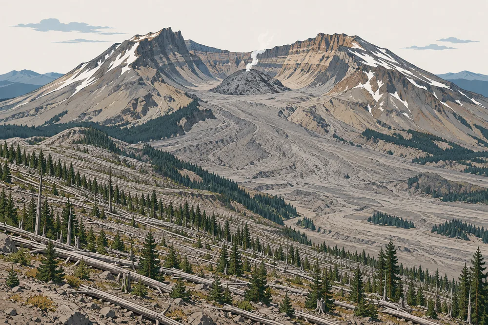 Mount St. Helens, gezeichnete Ansicht