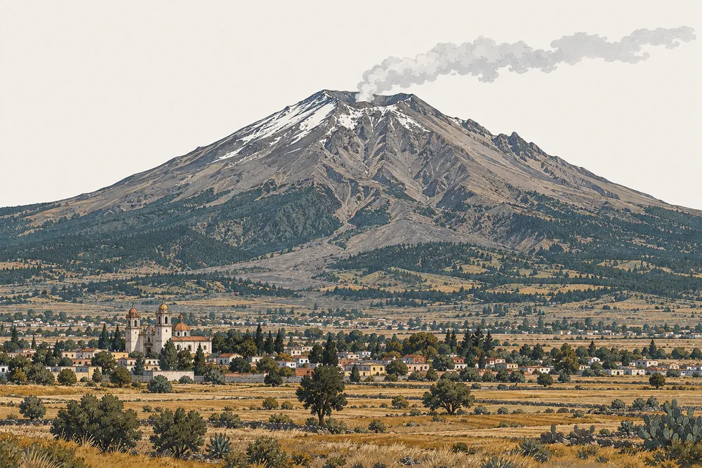 Popocatépetl, gezeichnete Ansicht